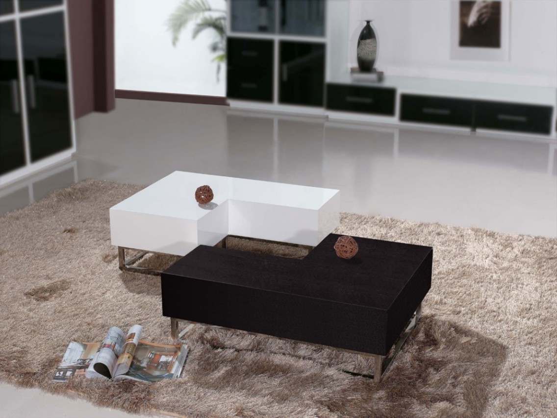 L shaped coffee table wood white black