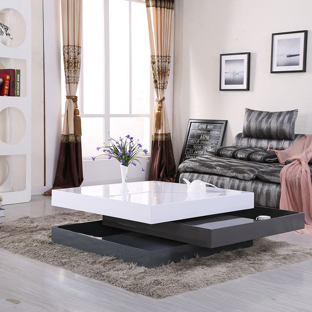 White Gloss Coffee Table With Storage for Living Room