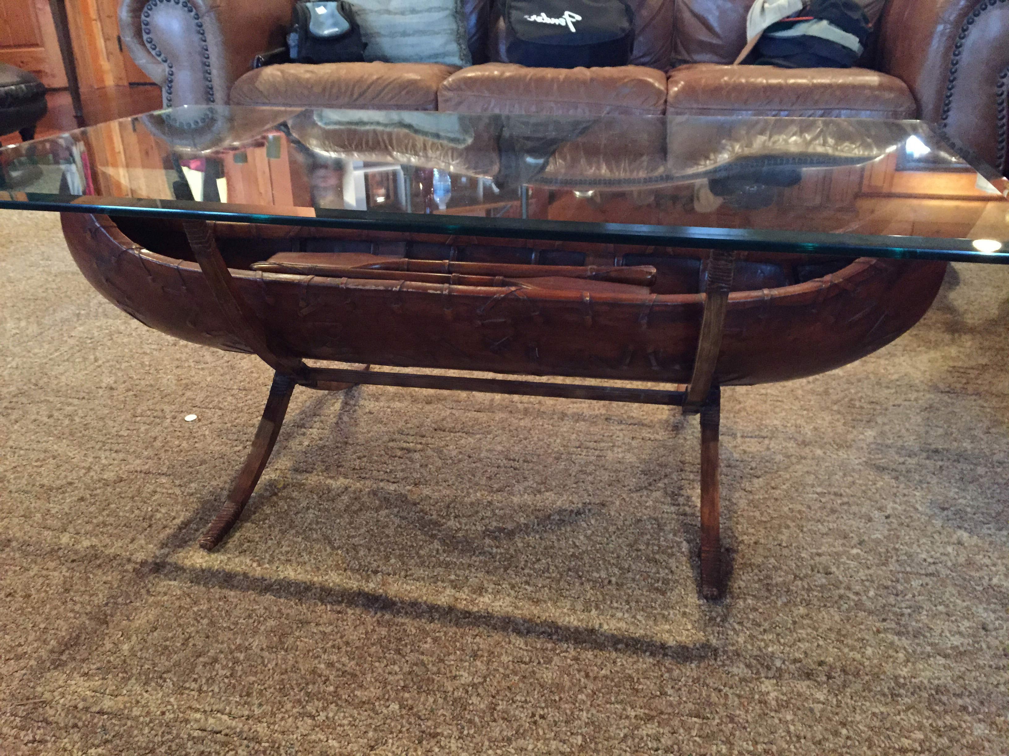 Canoe Coffee Table With Glass Top