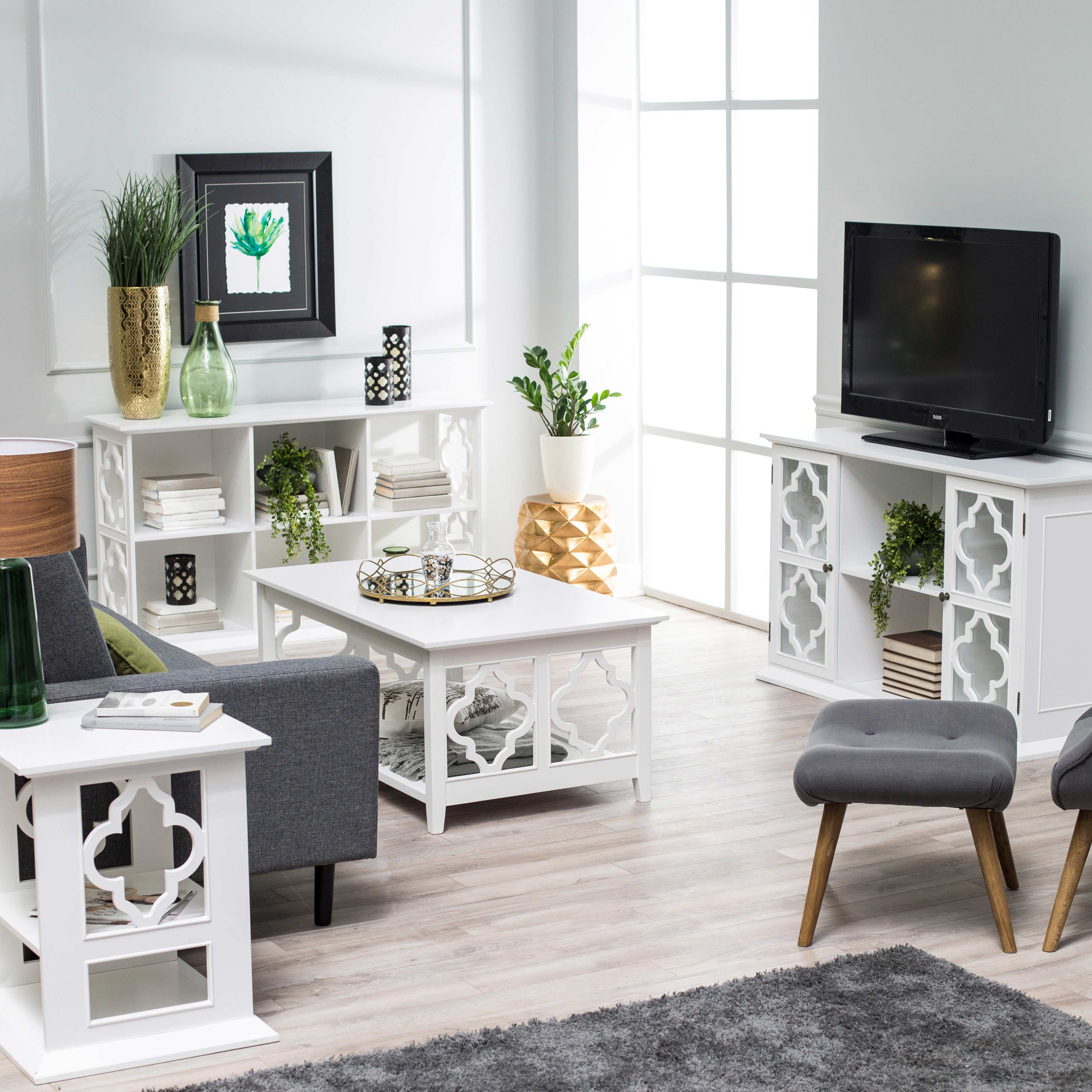 white wood quatrefoil coffee table sets