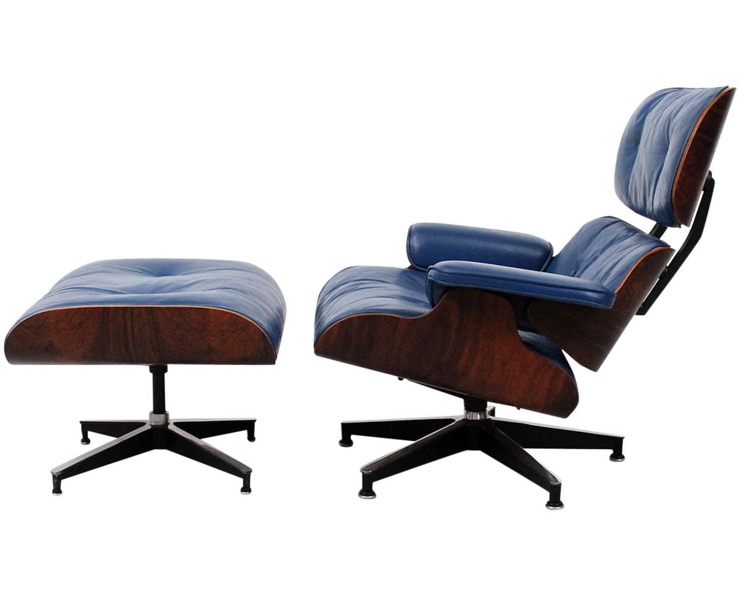 Navy Blue Leather Club Chair And Ottoman