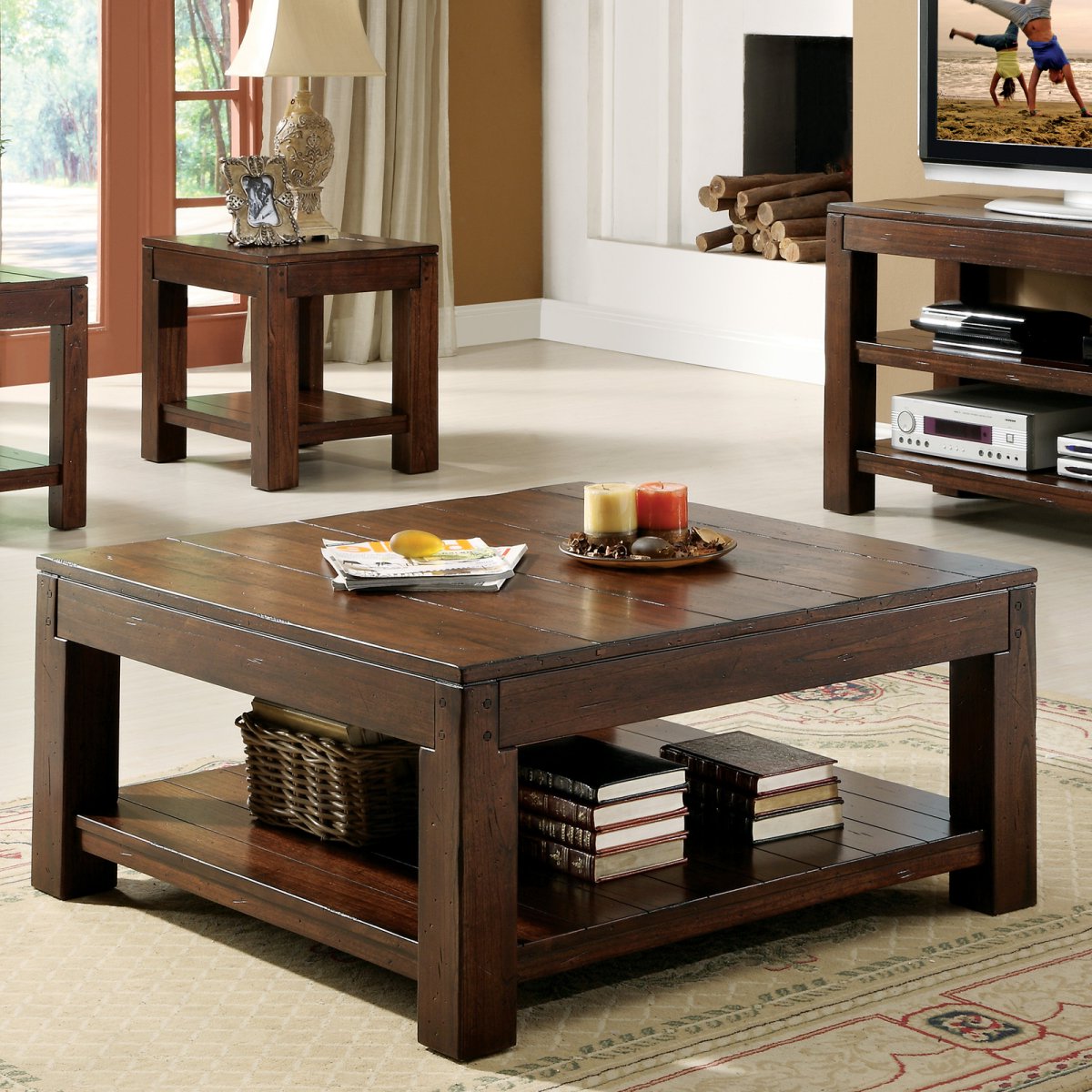 Awesome Large Square Dark Wood Coffee Table With Storages 