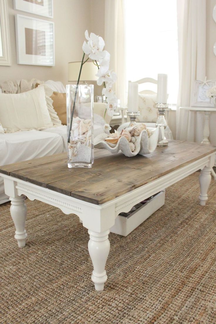 Distressed White Wood Coffee Table Furnitures